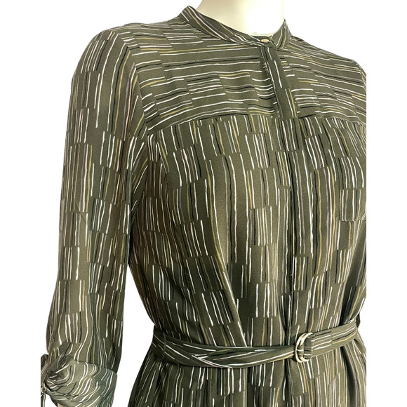 Apt. 9 Sz M Shirt Dress with Belt Roll Tab Sleeves Above-Knee Mod Olive Stripes - Picture 5 of 12